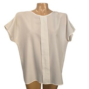 Vintage Fire‎ Islander Women White Embroidered Short Sleeve Pleat Top Size Large